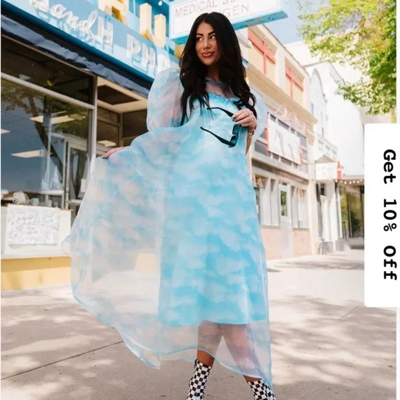 NWT dressed in LA LA Elegant Blue Sheer Dress - Picture 2 of 2